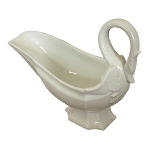 ⁠ Ceramic Swan Gravy Boat Sauce Boat Cottagecore Farmhouse Vintage White Decor